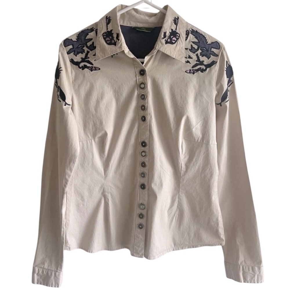 Women's OILILY Cotton Button Down Blouse Shirt. Sz42, US M/L Embroidered Western